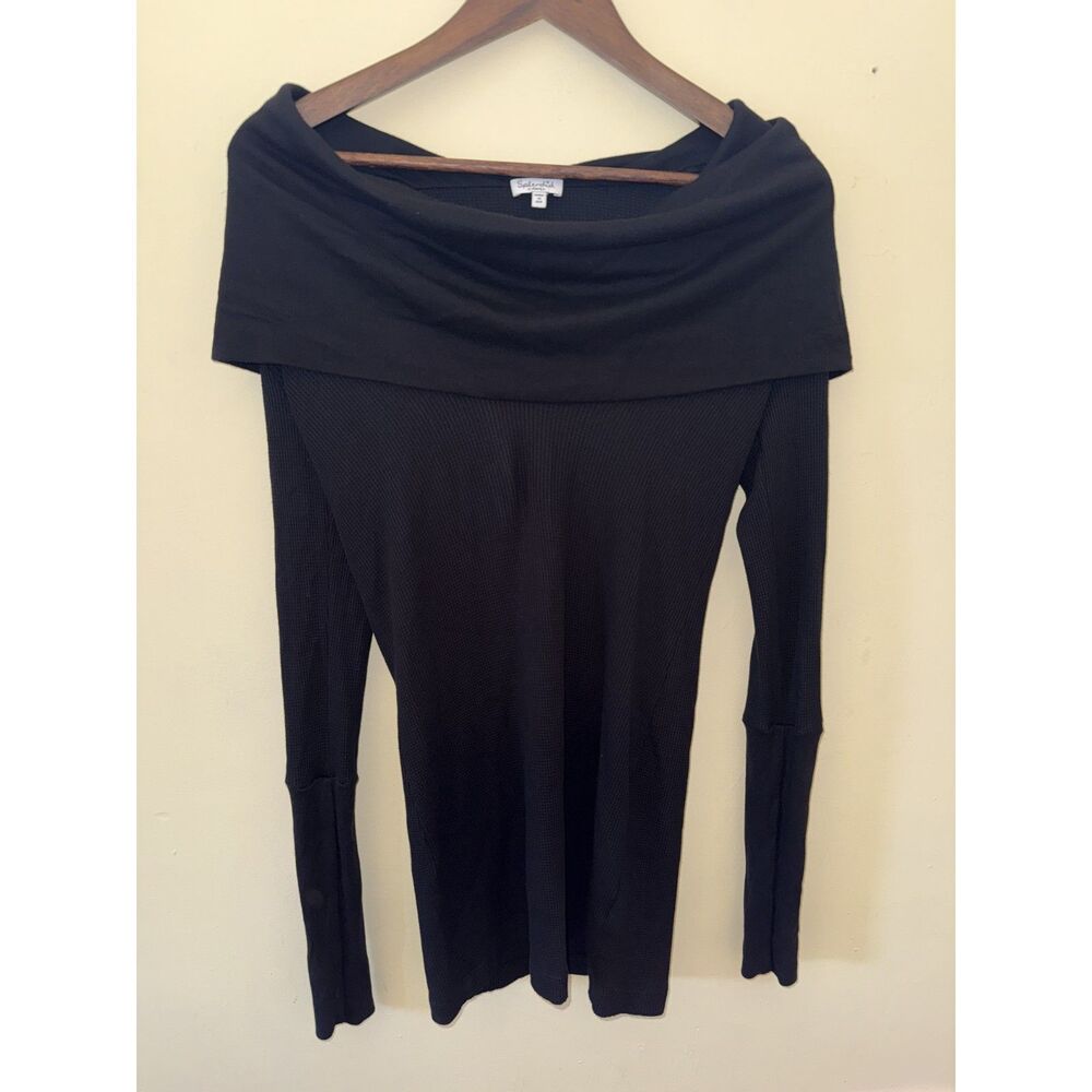 Splendid Black Waffle Knit Off-The-Shoulder Mini Dress Tunic Top XS